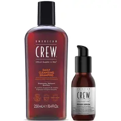 AMERICAN CREW - Daily Shampoo 250ml + Aceite para Barba Beard Serum Men