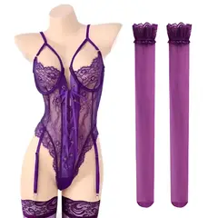 GENERICO - Set De Lencería Sexy Body Mujer Encaje Con Medias