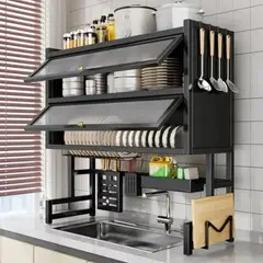 GENERICO - Organizador Escurridor de Platos 3 Niveles con Tapa de 85cm