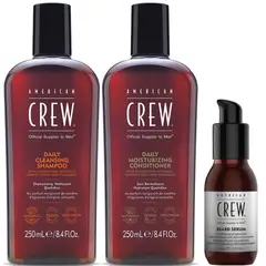 AMERICAN CREW - Daily Shampoo + Acondicionador + Aceite para Barba Men