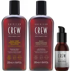 AMERICAN CREW - Shampoo Hidratante + Conditioner + Aceite para Barba Men