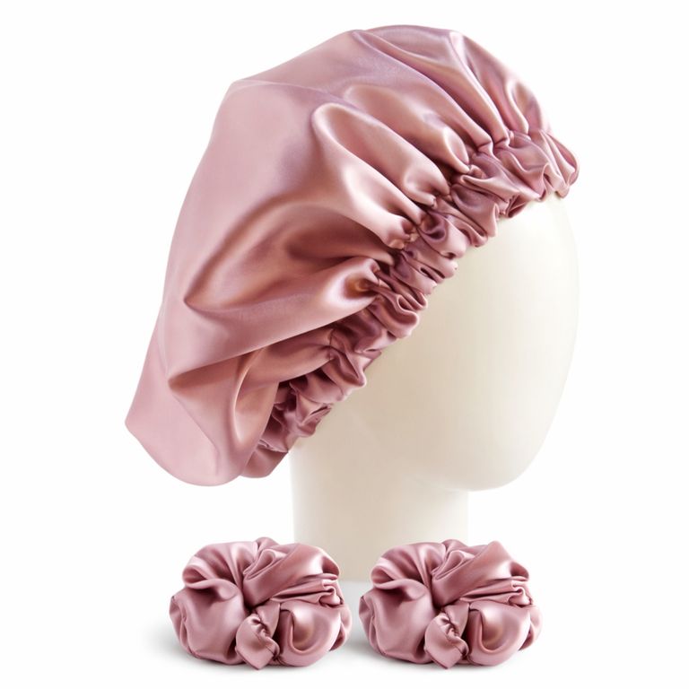 Set de Gorro de Satén + 2 Scrunchies MALVA