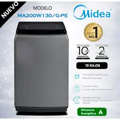 Midea - MA200W130G-PE - Lavadora Automática Carga Superior 13Kg Gris