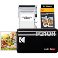 KODAK - IMPRESORA FOTOGRÁFICA PORTÁTIL MINI 2 RETRO CON HOJAS NEGRO