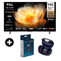 TCL - TELEVISOR 50 PULGADAS SMART TV UHD 4K GOOGLE TV 50V6C + AUDIFONOS ORACLE REDBUL EB 170 (COMBO)