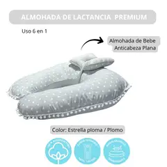 GENERICO - Almohada de Lactancia Premium I Uso 6 en 1 I Color: Plomo estrella reverso plomo