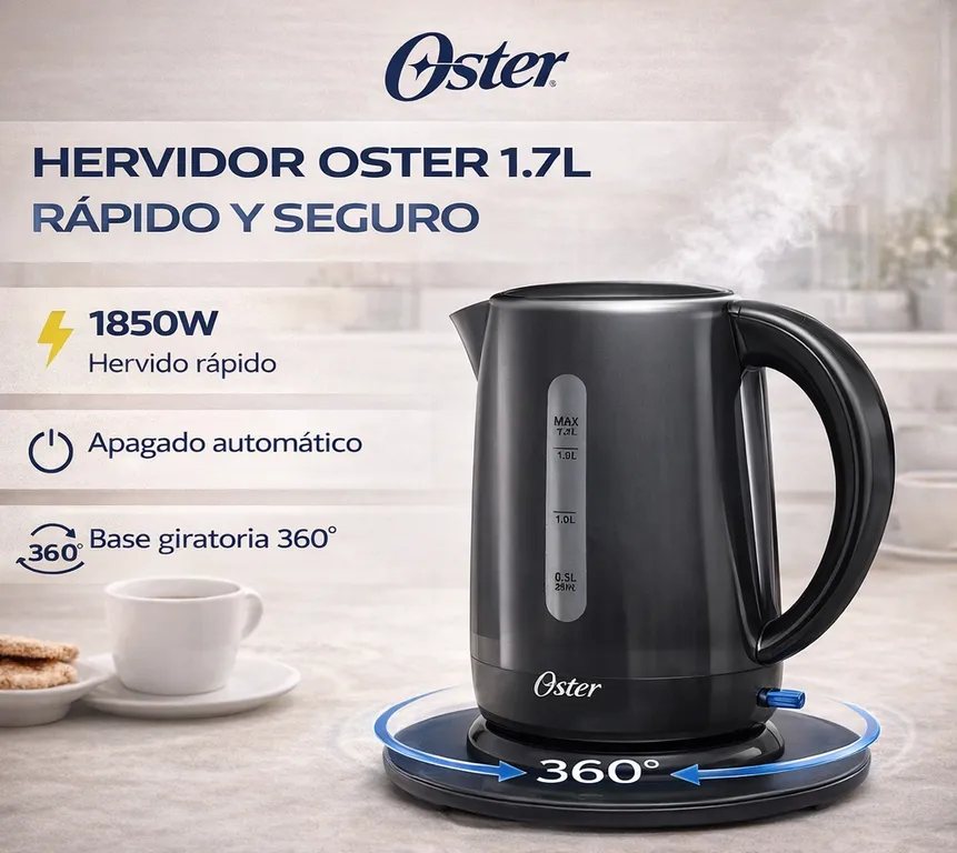 Hervidor Eléctrico 1.7L BVSTKT3101 Negro Base 360° Apagado Automático 1850W