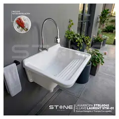 STONE - COMBO LAVADERO DE FIBRA DE VIDRIO STBL6045 + LLAVE LAURENT STW-01 + TRAMPA