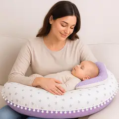 GENERICO - Almohada de Lactancia Premium I Uso 6 en 1 I Color: Blanco estrella reverso Lila