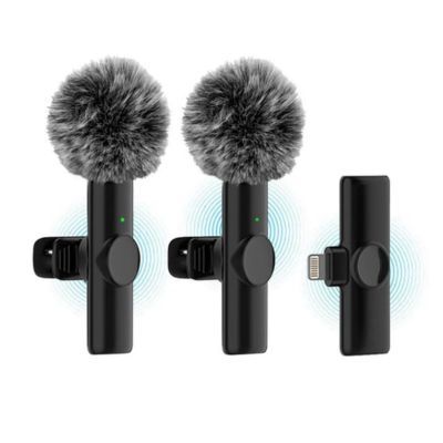 MICRÓFONO INALÁMBRICO PARA CELULAR CON PELUCHE ANTI VIENTO NEGRO - MK24