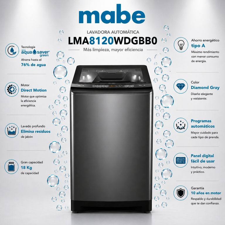 Lavadora 18KG Direct Motion Automática LMA8120WDGBB0 Diamond Gray