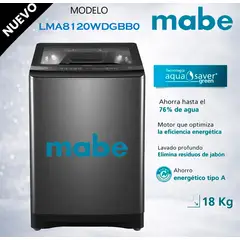MABE - Lavadora 18KG Direct Motion Automática LMA8120WDGBB0 Diamond Gray