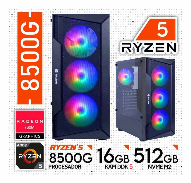 Computadora PC GAMER RYZEN 5 8500G RAM 16GB SSD 512GB RADEON 740M
