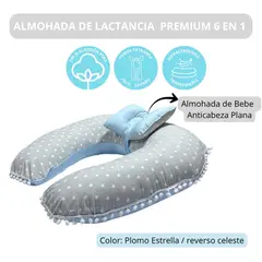 GENERICO - Almohada de Lactancia Premium I Uso 6 en 1 I Color: Plomo Estrella reverso Celeste