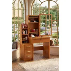 GENERICO - Tocador Maquillaje Madera Espejo Cajones Estantes Banqueta Elegante Mujer Dormitorio AJ313486