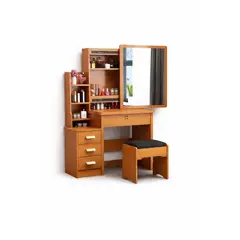 GENERICO - Tocador Maquillaje Madera Espejo Cajones Estantes Banqueta Elegante Mujer Dormitorio AJ313486