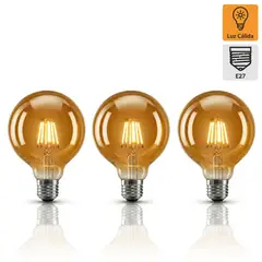 EXTRALED - Pack x3 Foco LED G95 Bola G80 Vintage 8W Luz E27 Cálida
