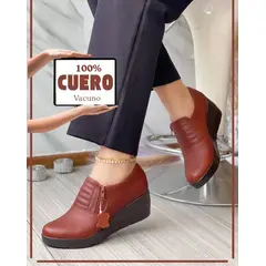 GENERICO - Semibotines en cuero legítimo de mujer en taco cuña