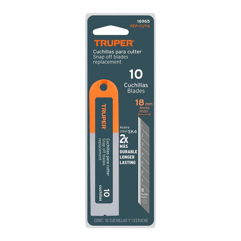 Estuche con 10 cuchillas SK4 de 18mm para Cuter 16965