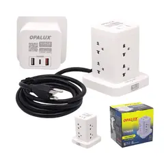 OPALUX - Adaptador Tipo Torre De 8 Tomas + 2 USB Tipo A + 1 Usb Tipo C OP-TW8