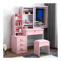 GENERICO - Tocador De Maquillaje Espejo Con Luz LED Taburete Para Dormitorio Rosa II