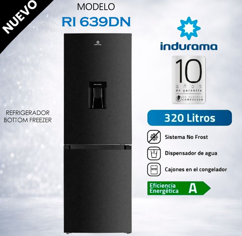 REFRIGERADORA 320 L NEGRO BOTTOM FREEZER NO FROST – RI 639DN