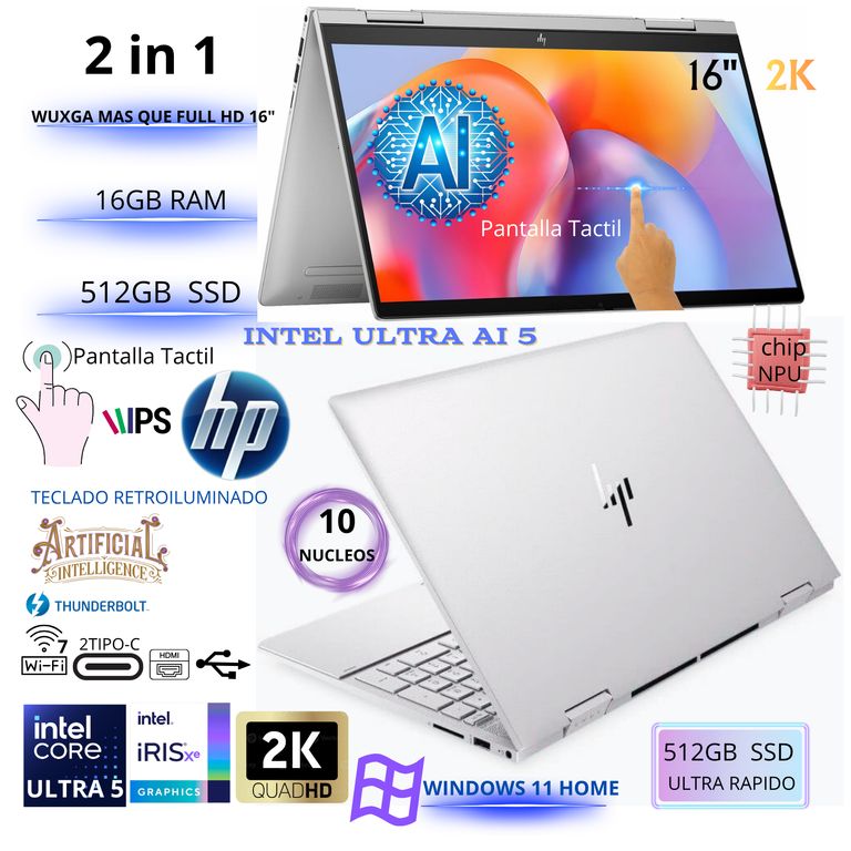 LAPTOP OMNIBOOK 7 FLIP 16-AU0005ST CORE ULTRA 5 226V 16GB 512GB SSD 16″ TÁCTIL 2K WINDOWS 11