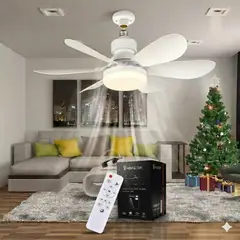 GENERICO - Foco Ventilador Blanco 28W 52CM 3 Colores de Luz C/ Control y Pilas - 6 Aspas