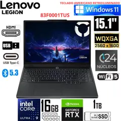 LENOVO - Laptop LEGION 5 INTEL CORE ULTRA 9 275HX 16GB 1TB SSD 15.1"WQXGA RTX5070 83F0001TUS