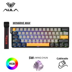 AULA - TECLADO MAGNÉTICO WIN60HE MAX INGLES RGB CABLEADO GRIS-NEGRO-AMARILLO