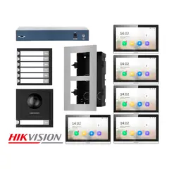 Hikvision - Frente de Videoportero DS-KD8003 Cámara ojo pez 2MP Botón Llamada 5 Pantallas