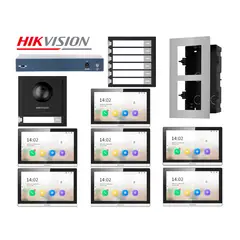 Hikvision - Frente de Videoportero DS-KD8003 Cámara ojo pez 2MP Botón Llamada 7 Pantallas
