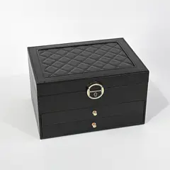 PIA HOME - Joyero Rectangular con 2 Cajones Negro