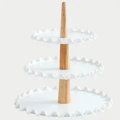 PIA HOME - Bandeja Doble De Ceramica Con Madera 3 Niveles