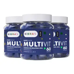NIBRAY - Multivitamínico B1 B2 B6 B9 B12 A D C y E Pack 3 Frascos Kids