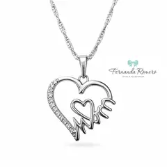 FERNANDA ROMERO JOYAS Y ACCESORIOS - Collar - Mom - Feliz dia Mamá - Baño color Platino y con Circones - Regalo Ideal