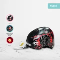 OLLIE - Casco Protector con Diseño y Luces para Niños «VELOX» BlackRed