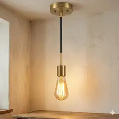 CEMLIGHTING - Set Lámpara Colgante Vintage Color Oro Canopla D12cm 1.2 Metros Largo + Foco LED Pera 8W Luz Cálida