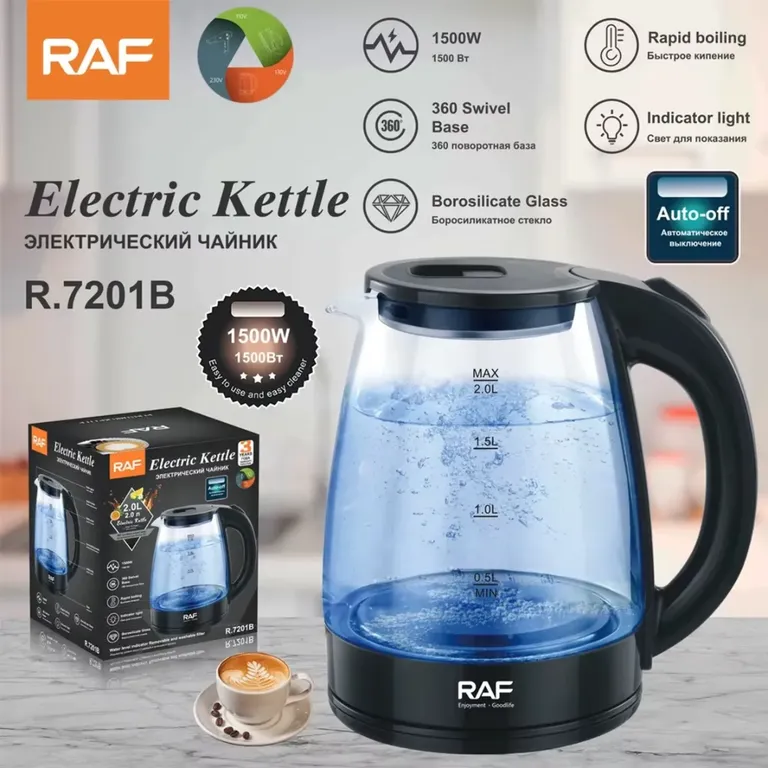 Jarra Hervidor de Agua Eléctrico RAF 2 Litros de Vidrio