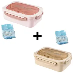 EASY&HOME - Combo Lonchera Hermética cubiertos Rosado+Lonchera Hermética cubiertos Beige
