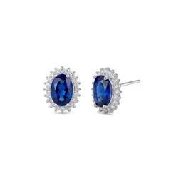 BALIQ - Aretes Oval Roseta Azul Plata 925