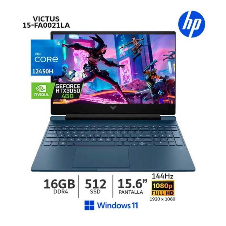 Laptop Gaming Victus 15-FA0021LA i5-12450H 15.6 8GB 512GB RTX3050 4GB W11