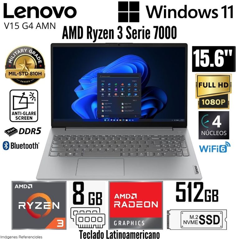 Laptop V15 G4 AMN AMD Ryzen 3 7320U 8GB RAM 512GB SSD 15.6" FHD Artic Grey - 82YU017LLM