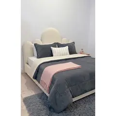 GENERICO - Cama para Niña 2 Plazas Box Tarima Beige con Cabecera Acolchada