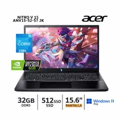 ACER - Laptop Gamer Nitro V15 W11 RTX 3050 6GB 32GB RAM Alto Rendimiento