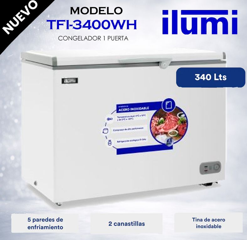 TFI-3400WH - Congelador Horizontal Con Tina De Acero Inoxidable 340Lt Blanco