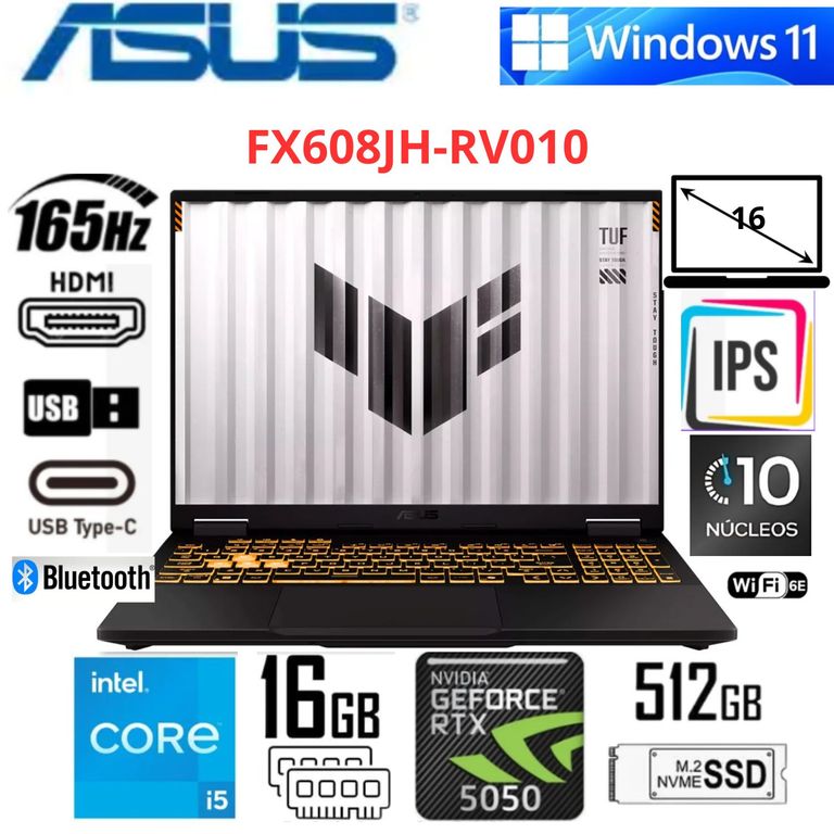 Laptop Gaming ASUS TUF Gaming F16 y 16" WUXGA Intel Core i5-13450HX 16GB RAM 512GB SSD RTX 5050 8GB