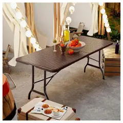 OEM - Mesa Plegable Tipo Maletín 180 cm Estilo Ratán - Uso Interior/Exterior