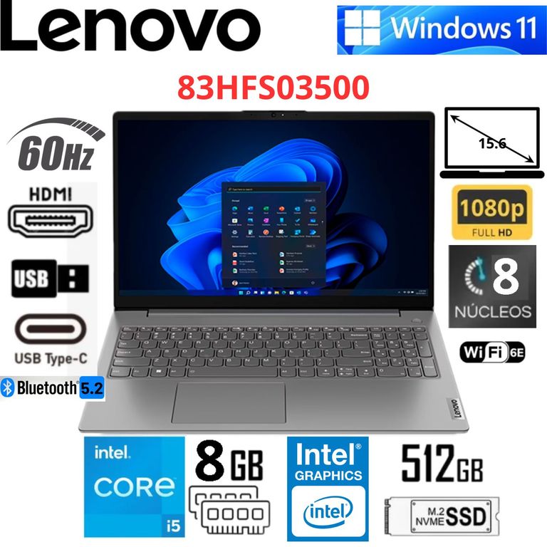 Laptop V15 G5 IRL 15.6" FHD, Intel Core 5 210H, 8GB RAM, 512GB SSD, Color Gris