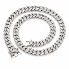 GENERAL - Cadena Cubana Miami Iced Out de Acero Inoxidable 14 mm